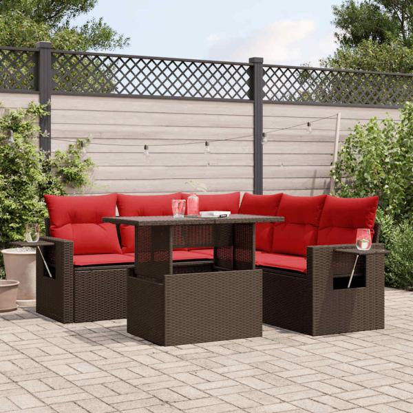 ARDEBO.de - 6-teiliges Gartensofa-Set mit Kissen, braun, Polyrattan