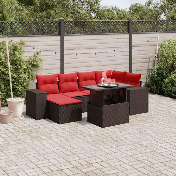 ARDEBO.de - 7-teiliges Gartensofa-Set mit Kissen, braun, Polyrattan