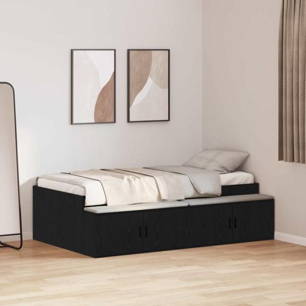 ARDEBO.de - Bettrahmen Schwarz Eichen-Optik 90 x 190 cm Holzwerkstoff