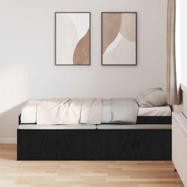 Bettrahmen Schwarz Eichen-Optik 90 x 190 cm Holzwerkstoff