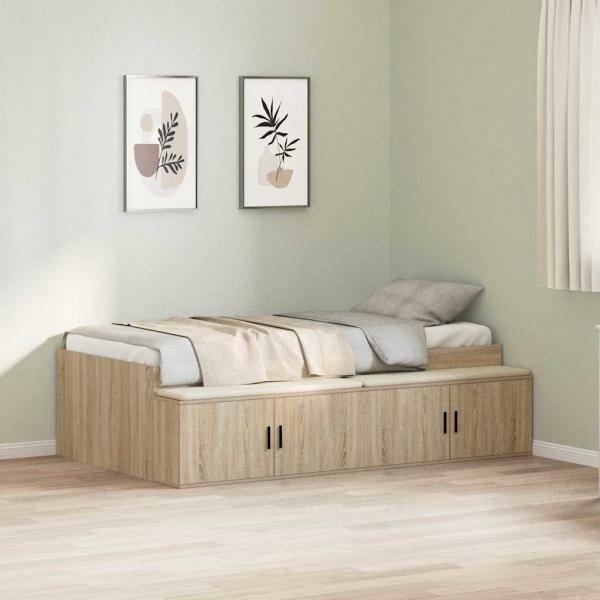 ARDEBO.de - Bettrahmen mit Speicher Sonoma-Eiche 90 x 190 cm Holzwerkstoff