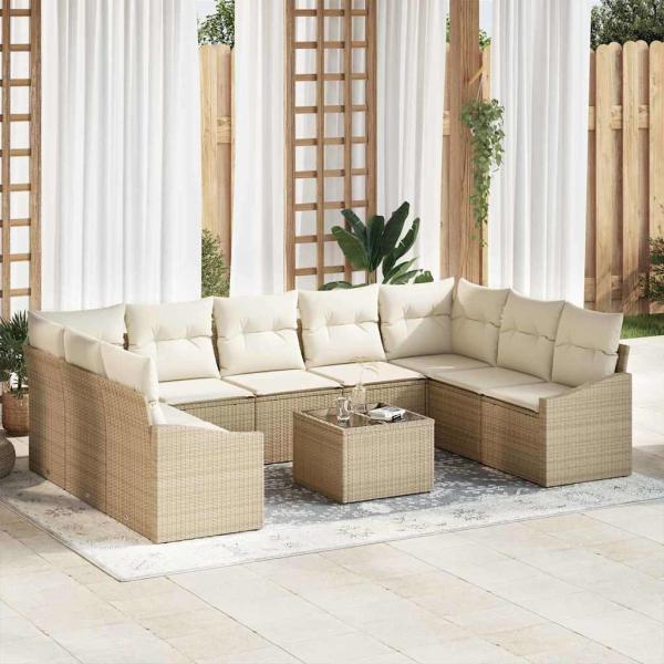 ARDEBO.de - Sofa Set mit Kissen 10 pcs Beige Poly Rattan