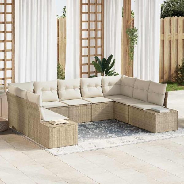 ARDEBO.de - Gartensofa-set mit Kissen 9 pcs Beige Poly-Rattan