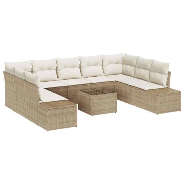Gartensofa-set mit Kissen 10 pcs Beige Poly-Rattan