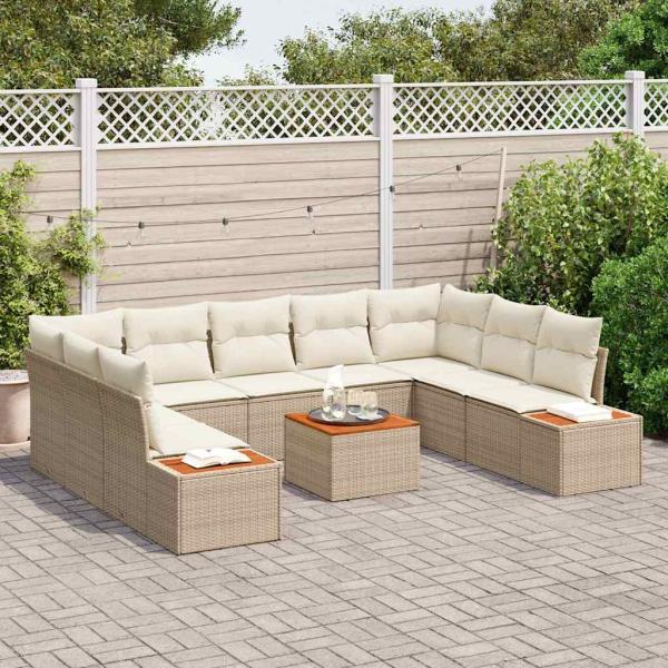 Gartensofa-set mit Kissen 10 pcs Beige Poly Rattan