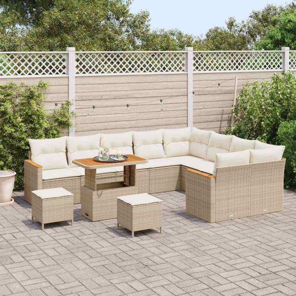 Gartensofa-set 12 stk. Beige Poly-Rattan
