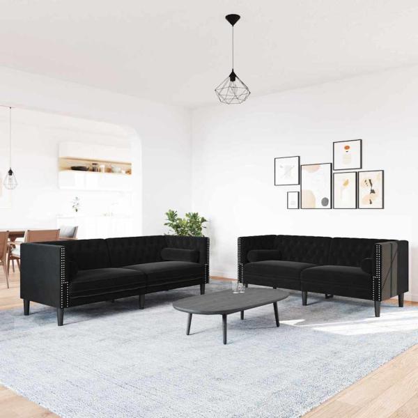 ARDEBO.de - Wohnzimmer Couch 2 stk. Schwarz Samt