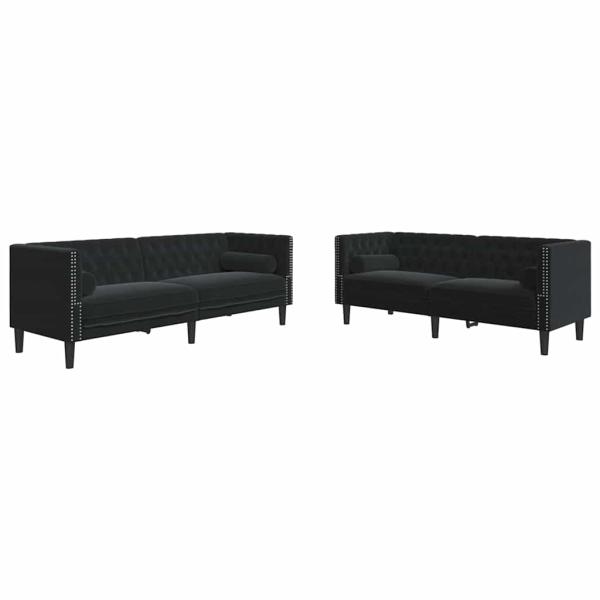 Wohnzimmer Couch 2 stk. Schwarz Samt