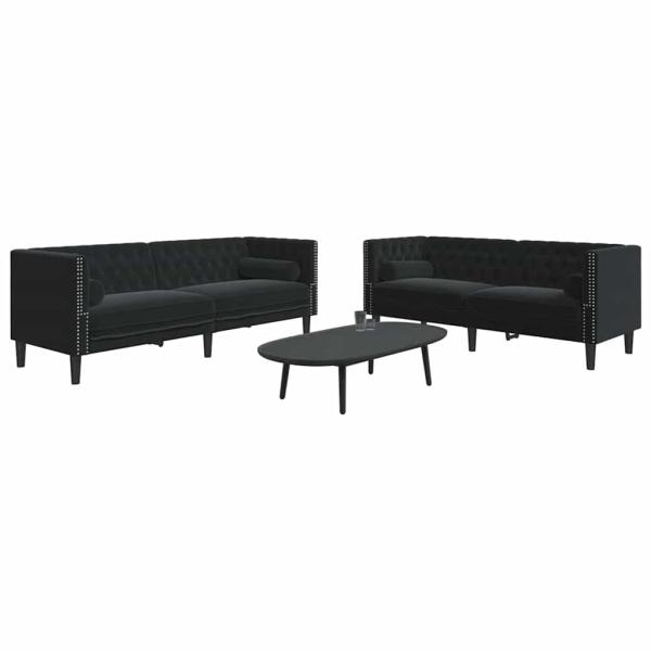 Wohnzimmer Couch 2 stk. Schwarz Samt