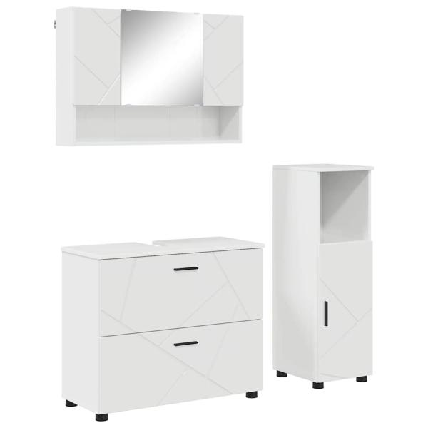 Badezimmermöbel-Set 3 stk. Hochglanz Weiß 76,5 x 35 x 64 cm
