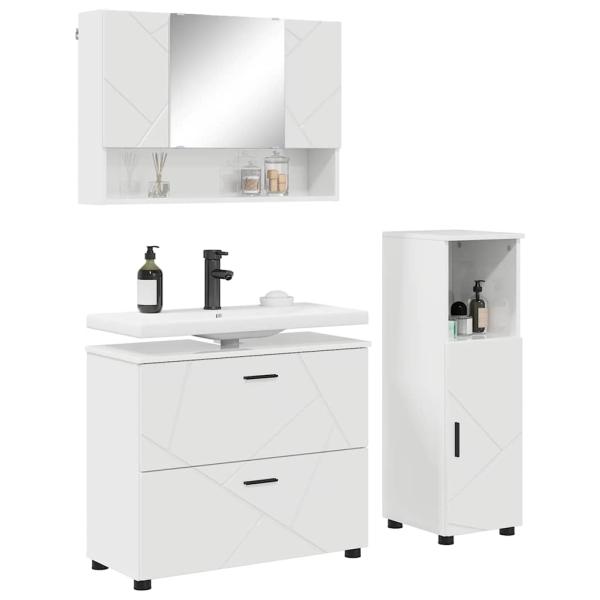 Badezimmermöbel-Set 3 stk. Hochglanz Weiß 76,5 x 35 x 64 cm