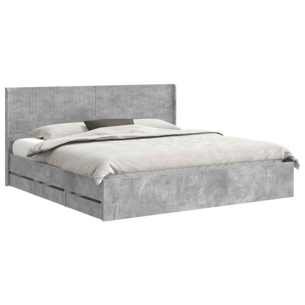 Bettgestell mit Stauraum und Kopfteil Betongrau 200 x 200 cm