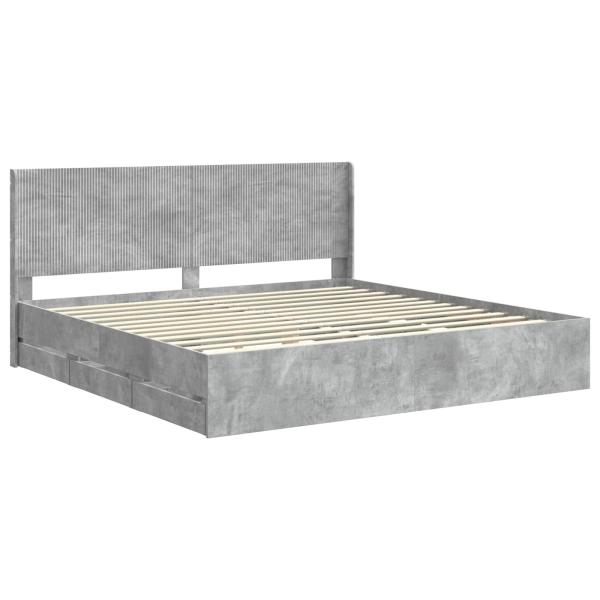 Bettgestell mit Stauraum und Kopfteil Betongrau 200 x 200 cm