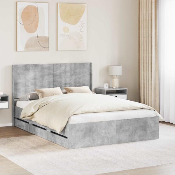 ARDEBO.de - Bettgestell mit Stauraum und Kopfteil Betongrau 160 x 200 cm