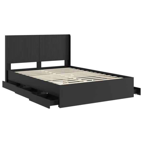 Bettgestell mit Stauraum und Kopfteil Schwarz 140 x 190 cm