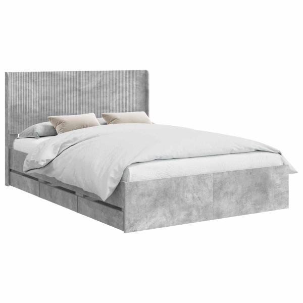 Bettgestell mit Stauraum und Kopfteil Betongrau 140 x 190 cm