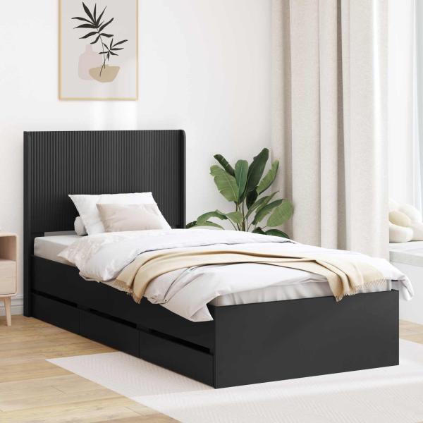 ARDEBO.de - Bettgestell mit Stauraum und Kopfteil Schwarz 75 x 190 cm