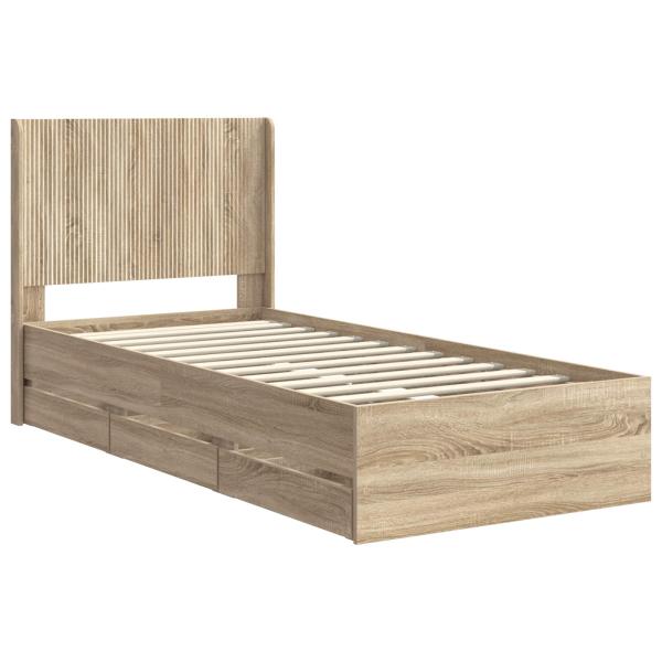 Bettgestell mit Stauraum und Kopfteil Sonoma-Eiche 75 x 190 cm