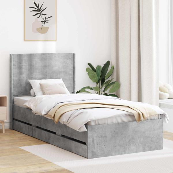 ARDEBO.de - Bettgestell mit Stauraum und Kopfteil Betongrau 75 x 190 cm