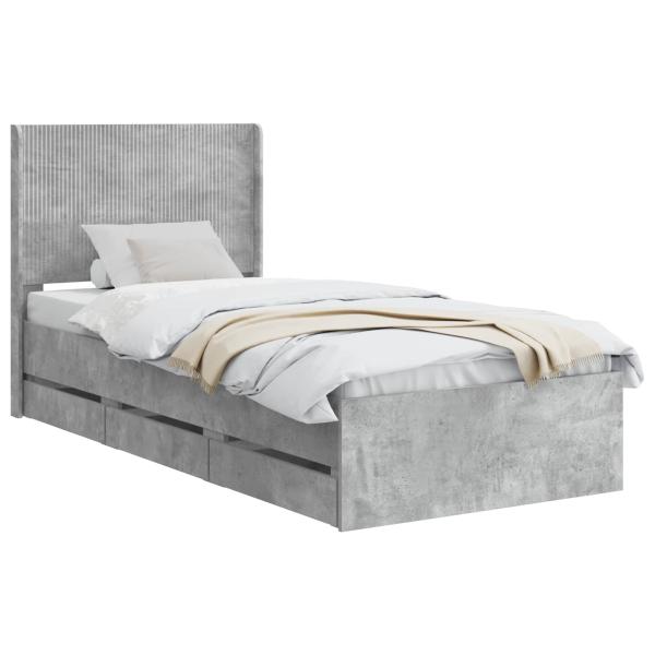 Bettgestell mit Stauraum und Kopfteil Betongrau 75 x 190 cm