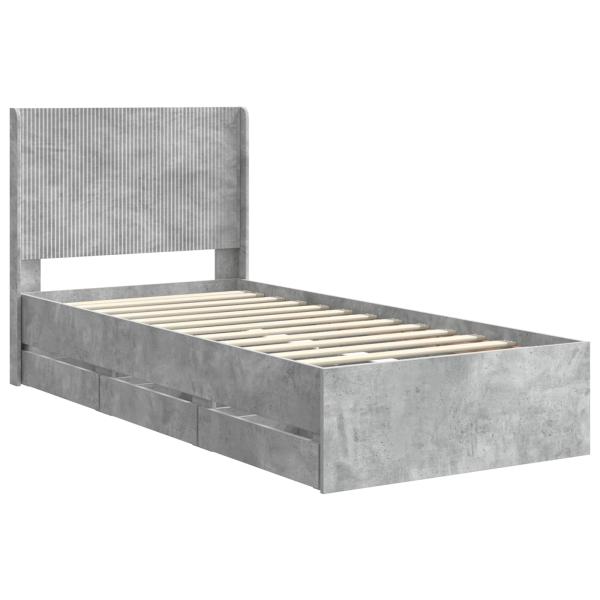 Bettgestell mit Stauraum und Kopfteil Betongrau 75 x 190 cm
