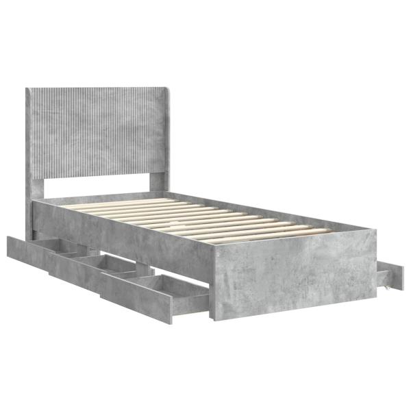 Bettgestell mit Stauraum und Kopfteil Betongrau 75 x 190 cm