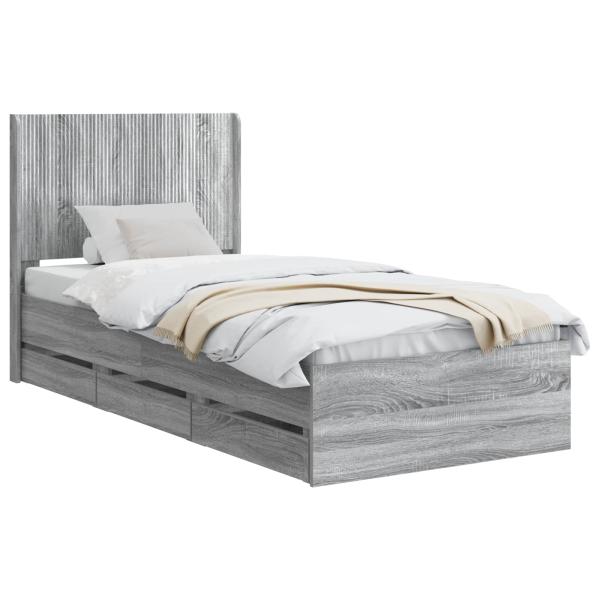 Bettgestell mit Stauraum und Kopfteil Graues Sonoma 75 x 190 cm