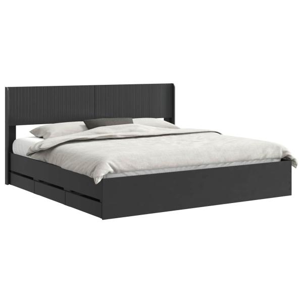 Bettgestell mit Stauraum und Kopfteil Schwarz 200 x 200 cm