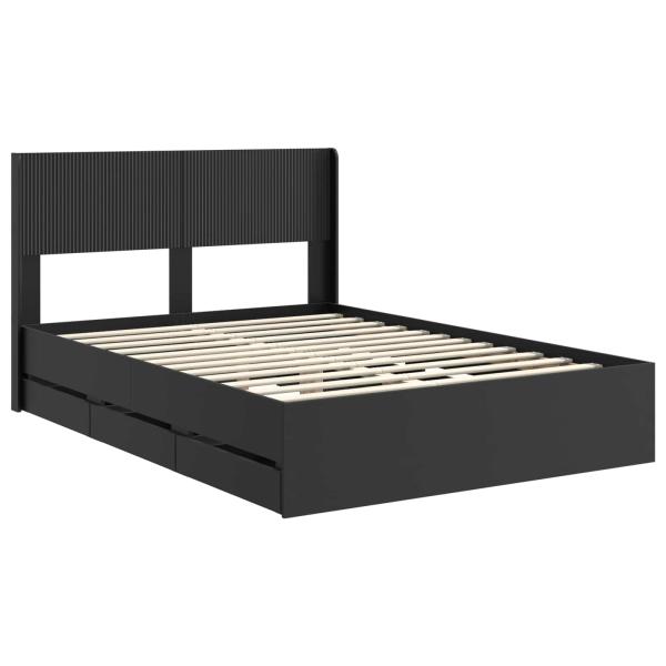Bettgestell mit Stauraum und Kopfteil Schwarz 160 x 200 cm