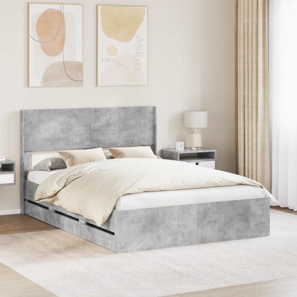 ARDEBO.de - Bettgestell mit Stauraum und Kopfteil Betongrau 150 x 200 cm