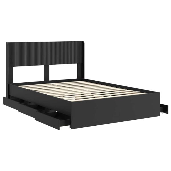 Bettgestell mit Stauraum und Kopfteil Schwarz 140 x 200 cm