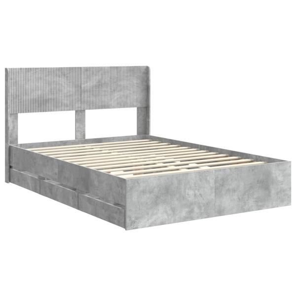 Bettgestell mit Stauraum und Kopfteil Betongrau 135 x 190 cm