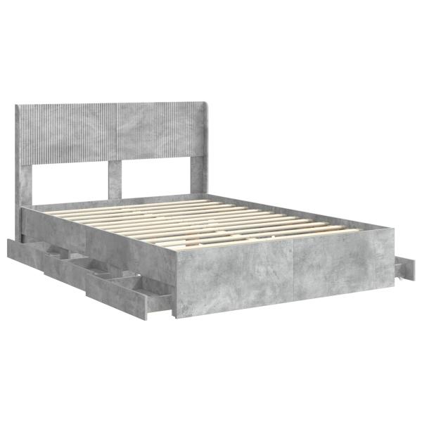 Bettgestell mit Stauraum und Kopfteil Betongrau 135 x 190 cm
