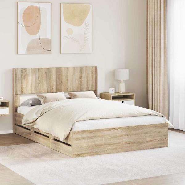ARDEBO.de - Bettgestell mit Stauraum und Kopfteil Sonoma-Eiche 120 x 190 cm