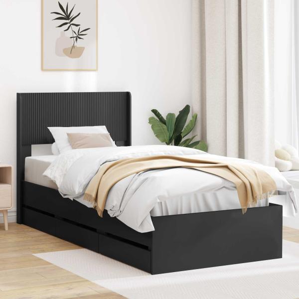 ARDEBO.de - Bettgestell mit Stauraum und Kopfteil Schwarz 90 x 200 cm