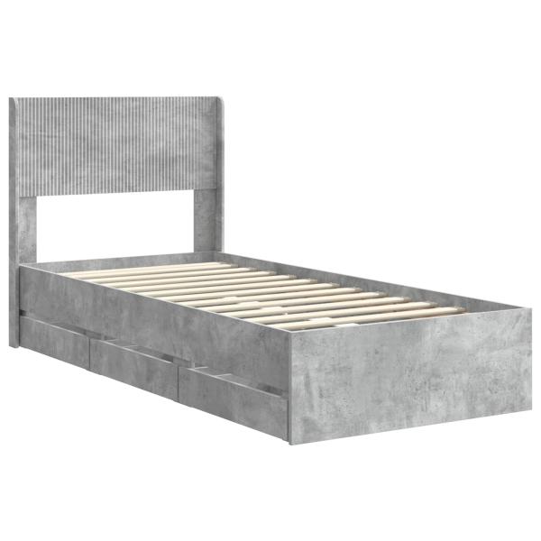 Bettgestell mit Stauraum und Kopfteil Betongrau 90 x 190 cm