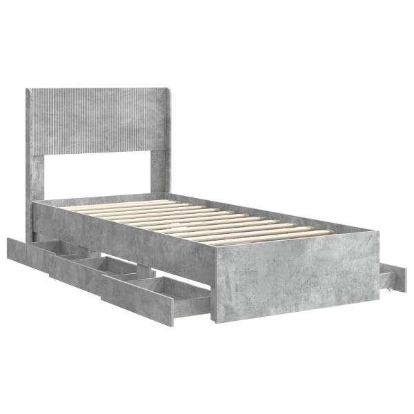 Bettgestell mit Stauraum und Kopfteil Betongrau 90 x 190 cm