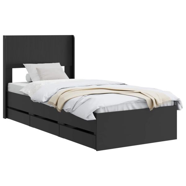 Bettgestell mit Stauraum und Kopfteil Schwarz 75 x 190 cm