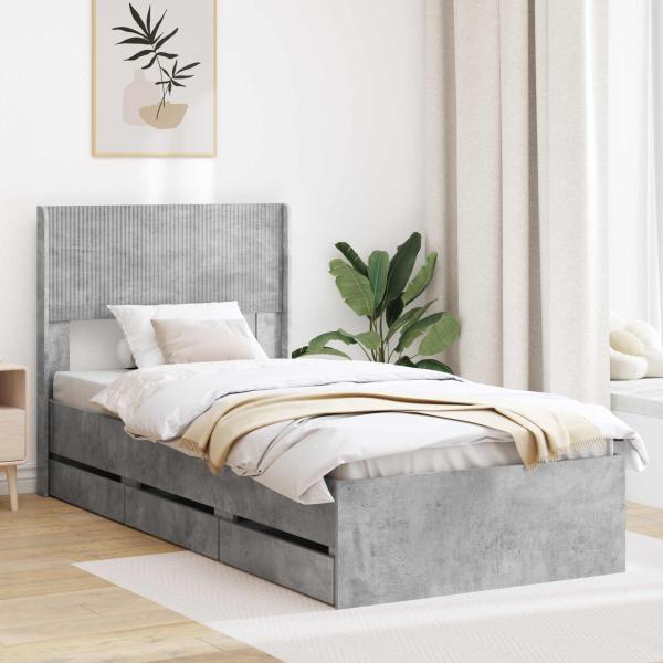 ARDEBO.de - Bettgestell mit Stauraum und Kopfteil Betongrau 75 x 190 cm