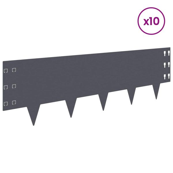 Raseneinfassung 10 stk. 100 x 30 cm Stahl Anthrazit