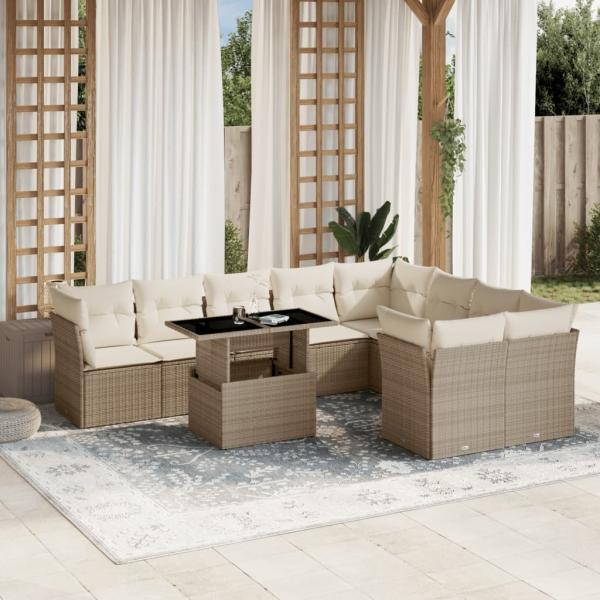 ARDEBO.de - 10-tlg. Garten-Sofagarnitur mit Kissen Beige Poly Rattan