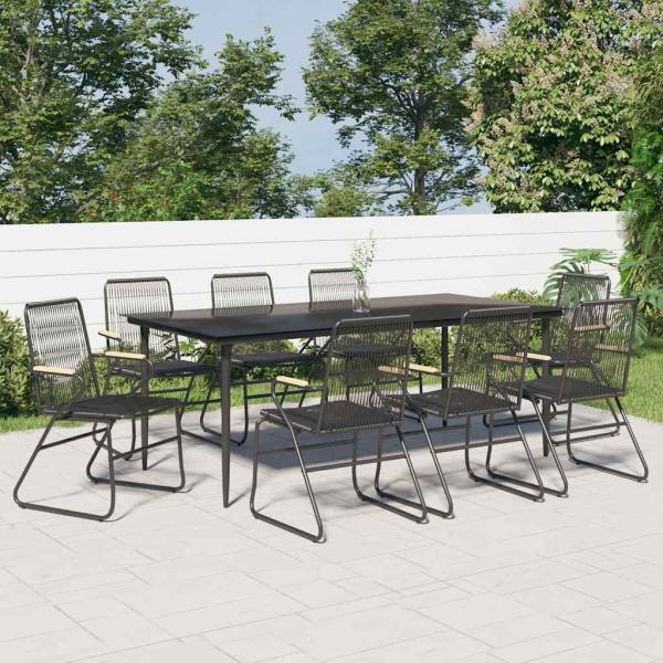 ARDEBO.de - 9-tlg. Garten-Essgruppe Schwarz PVC Rattan