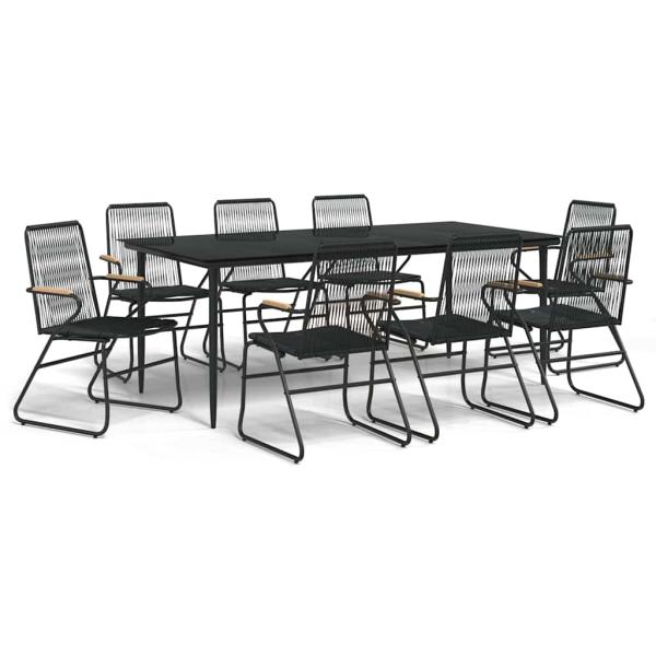 9-tlg. Garten-Essgruppe Schwarz PVC Rattan
