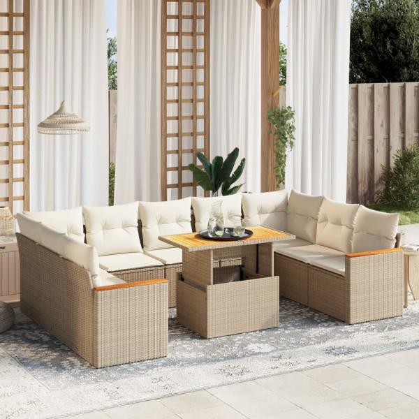 ARDEBO.de - 10-tlg. Garten-Sofagarnitur mit Kissen Beige Poly Rattan