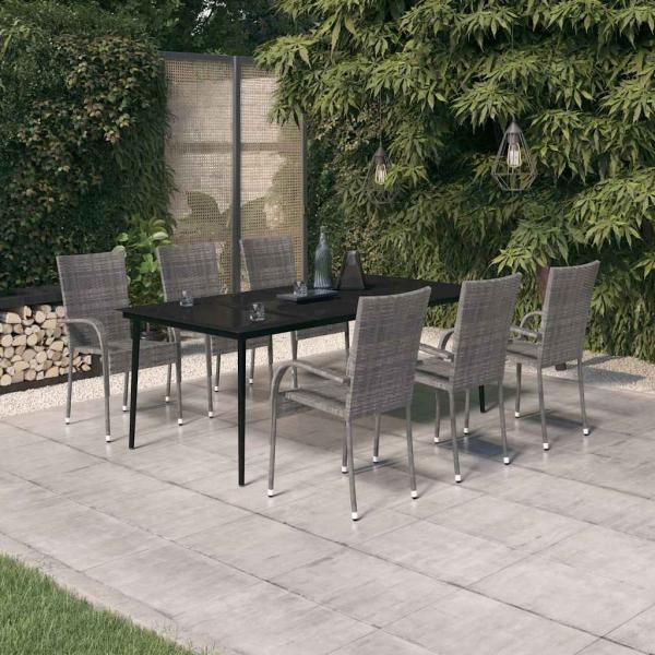 ARDEBO.de - 7-tlg. Garten-Essgruppe Grau und Schwarz
