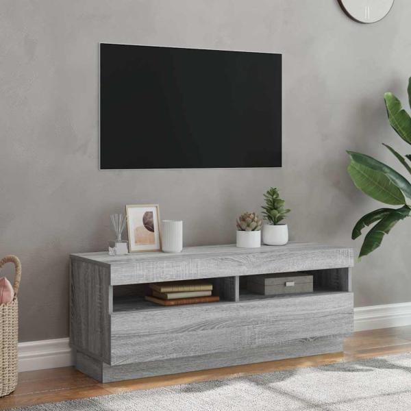 ARDEBO.de - TV-Schrank mit LED-Leuchten Grau Sonoma 100x35x40 cm
