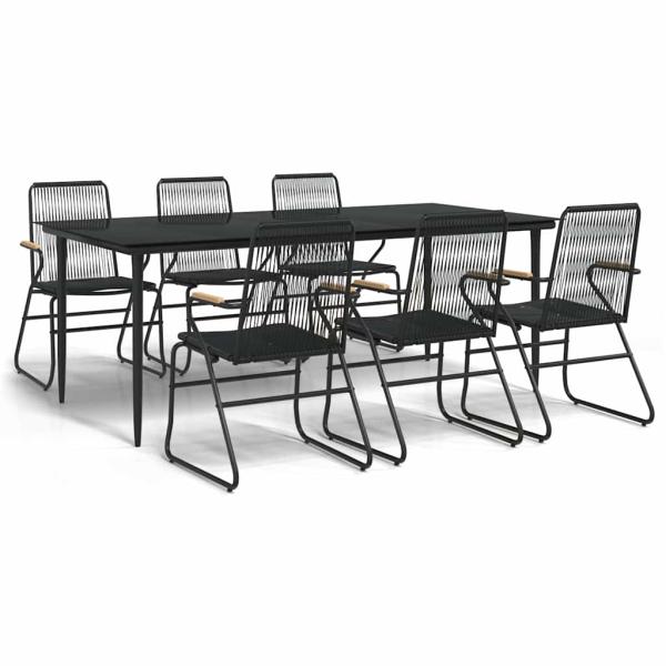 7-tlg. Garten-Essgruppe Schwarz PVC-Rattan