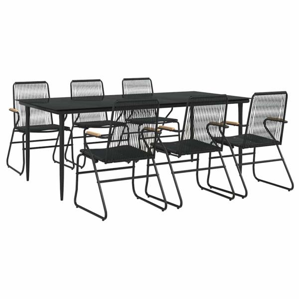 7-tlg. Garten-Essgruppe Schwarz PVC-Rattan
