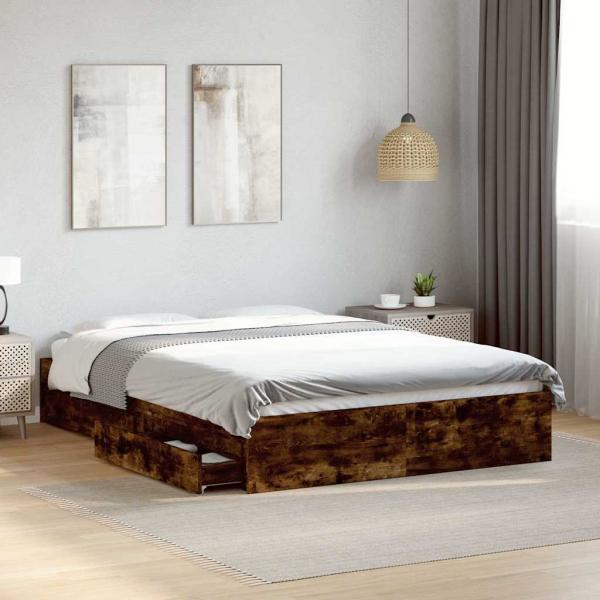 ARDEBO.de - Bettgestell mit Schubladen Räuchereiche 120x200cm Holzwerkstoff