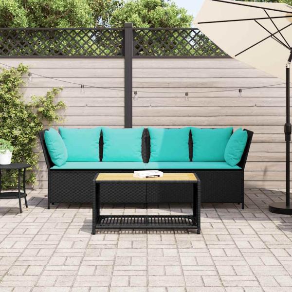 Gartensofa mit Kissen Schwarz Poly Rattan